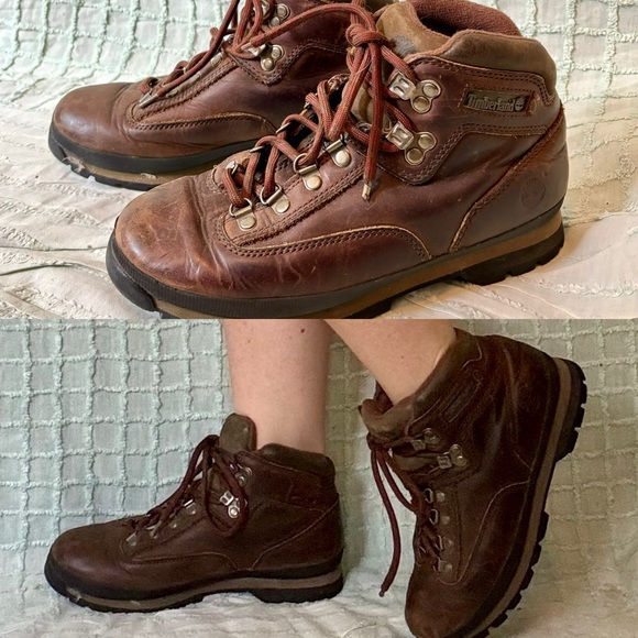Vintage 90s Brown Leather Lace Up Chukka Hiking Ankle Boots Timberland size 9 M - Picture 1 of 15